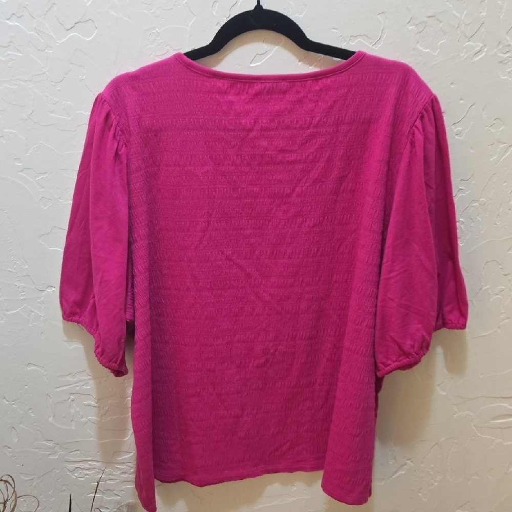 Talbots Vibrant Pink Textured Blouse - Picture 3 of 8